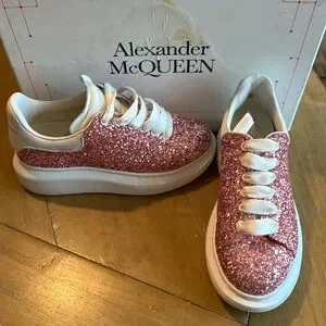 25SS new/alexander mcqueen レザーバレエフラット Flat Pink Alexander McQueen Oversized Pink Glitter Size 8 US/ 38 EU